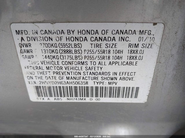 2010 Acura Mdx Technology Package მანქანა იყიდება აუქციონზე, vin: 2HNYD2H63AH506358, აუქციონის ნომერი: 44357247