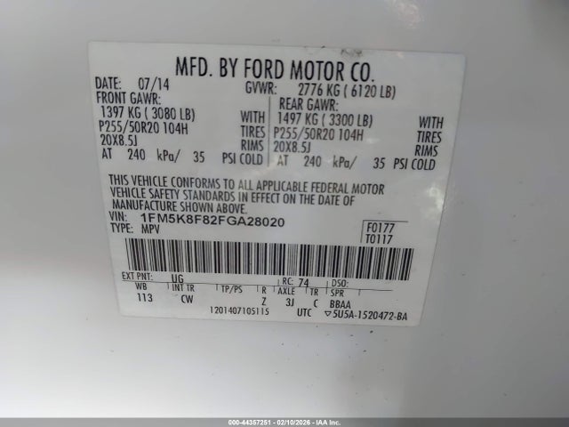 1FM5K8F82FGA28020 Ford Explorer Limited