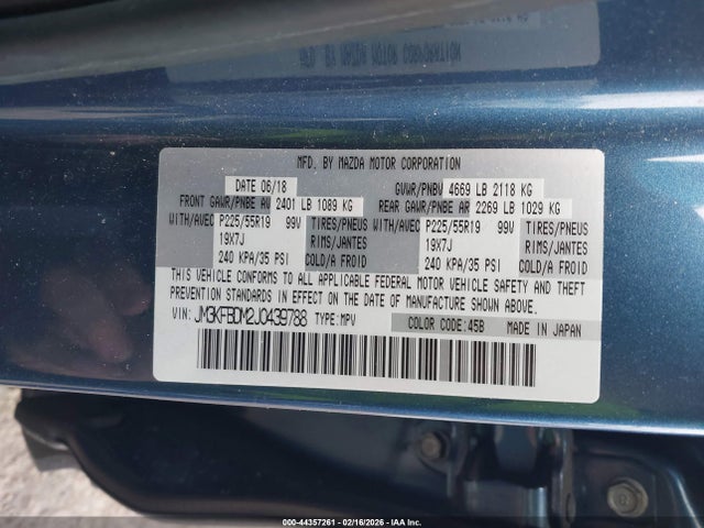 44357261 :رقم المزاد ، JM3KFBDM2J0439788 vin ، 2018 Mazda Cx-5 Grand Touring مزاد بيع