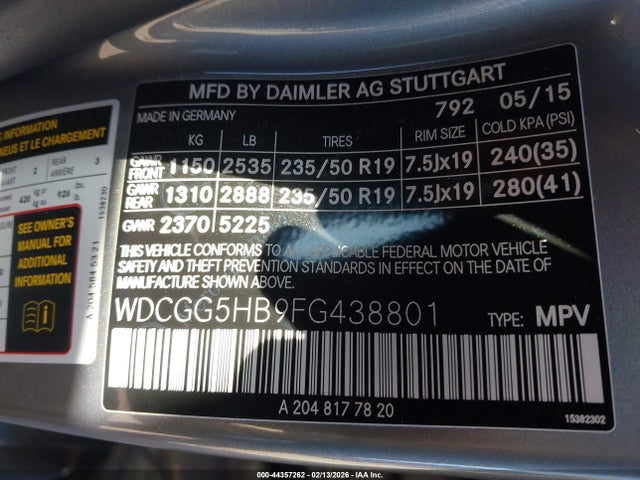 WDCGG5HB9FG438801 Mercedes-Benz GLK 350