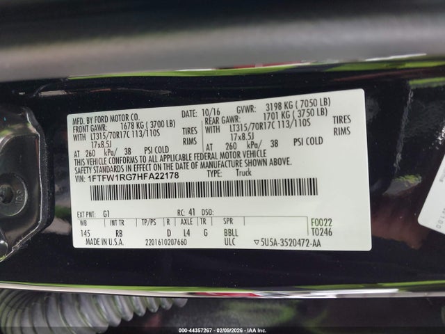 Ford F-150 Raptor 2017 1FTFW1RG7HFA22178 Image 9
