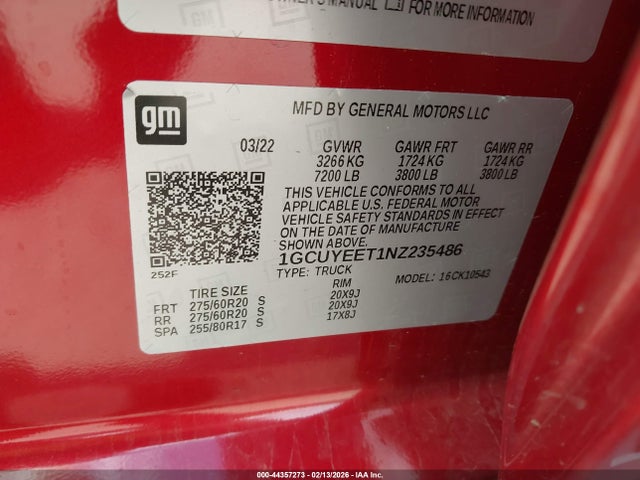 1GCUYEET1NZ235486 Chevrolet Silverado 1500 Ltd 4wd Short Bed Rst