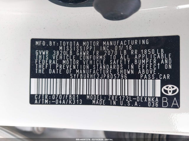 Toyota COROLLA LE 2018 5YFBURHE2JP805796 Image 9
