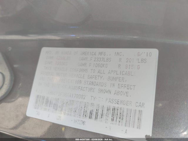 Продаж на аукціоні авто 2010 Honda Accord 2.4 Lx, vin: 1HGCP2F38AA170982, номер лоту: 44357300