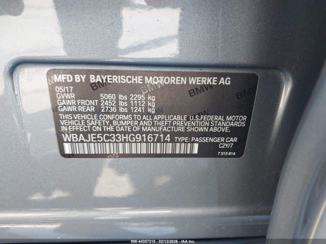 Aukcja sprzedaży 2017 Bmw 540i, vin: WBAJE5C33HG916714, numer aukcji: 44357310