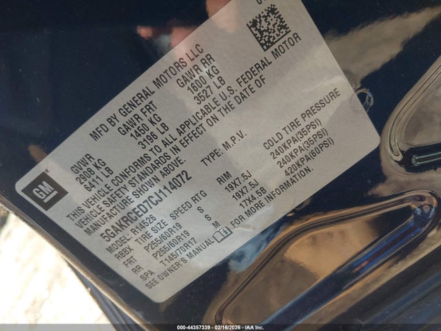 44357339 :رقم المزاد ، 5GAKRCED7CJ114072 vin ، 2012 Buick Enclave Leather مزاد بيع