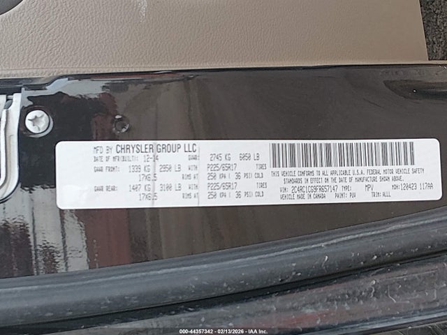 44357342 :رقم المزاد ، 2C4RC1CG9FR657147 vin ، 2015 Chrysler Town & Country Touring-l مزاد بيع