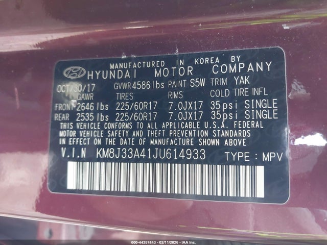 Hyundai TUCSON SEL 2018 KM8J33A41JU614933 Image 9
