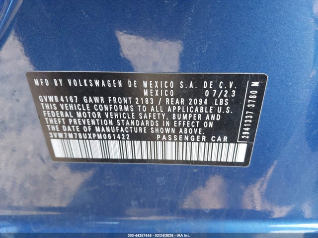 2023 Volkswagen Jetta 1.5t Se მანქანა იყიდება აუქციონზე, vin: 3VW7M7BUXPM061422, აუქციონის ნომერი: 44357445