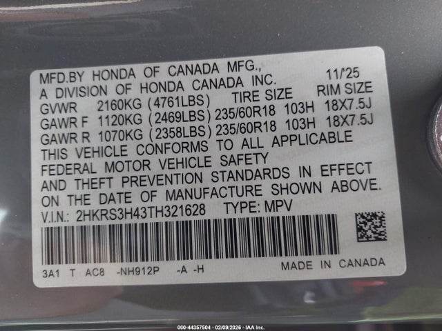 2HKRS3H43TH321628 Honda Cr-v Ex 2wd