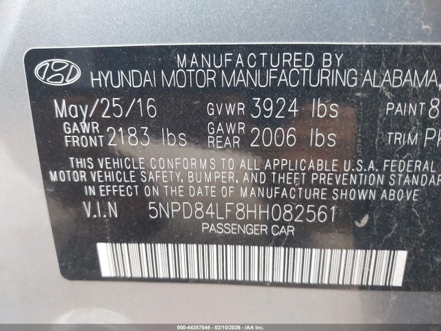5NPD84LF8HH082561 Hyundai ELANTRA SE