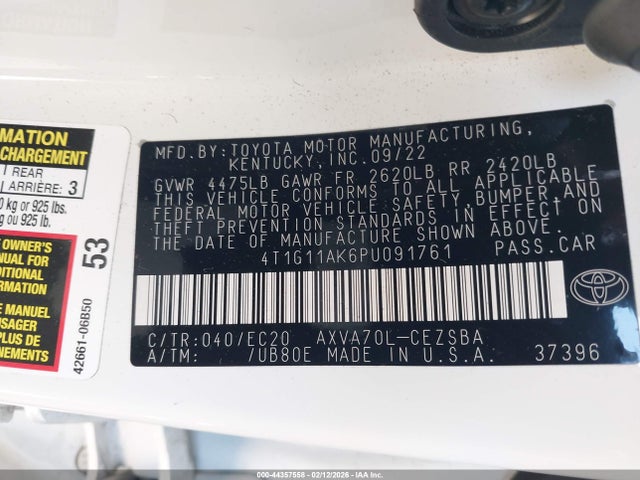 4T1G11AK6PU091761 Toyota Camry Se Nightshade Edition