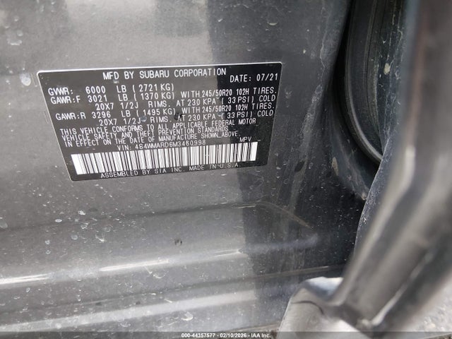Aukcja sprzedaży 2021 Subaru Ascent Touring, vin: 4S4WMARD6M3460998, numer aukcji: 44357577