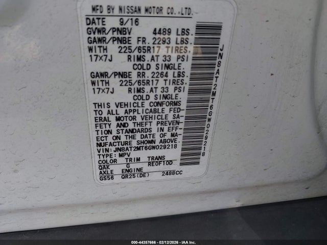JN8AT2MT6GW029218 Nissan ROGUE S