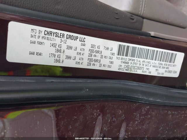 Aukcja sprzedaży 2012 Dodge Durango Crew, vin: 1C4SDJDT9CC282973, numer aukcji: 44357781