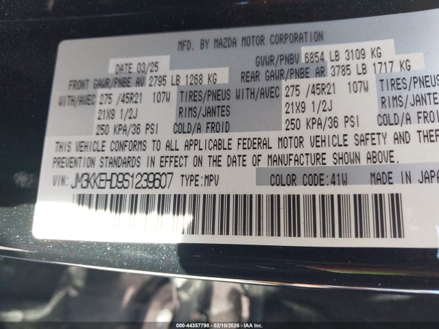 Продаж на аукціоні авто 2025 Mazda Cx-90 3.3 Turbo Premium Plus Package, vin: JM3KKEHD9S1239607, номер лоту: 44357798