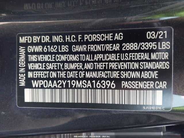 2021 PORSCHE TAYCAN WP0AA2Y19MSA16396 Photo 8