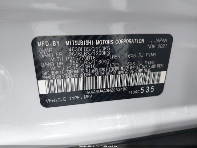 JA4ASUAA3NZ053480 Mitsubishi Eclipse Cross Es