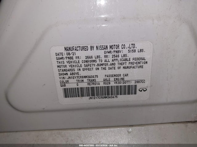 Продажа на аукционе авто 2022 Infiniti Q50 Sensory Awd, vin: JN1EV7CR6NM340475, номер лота: 44357885