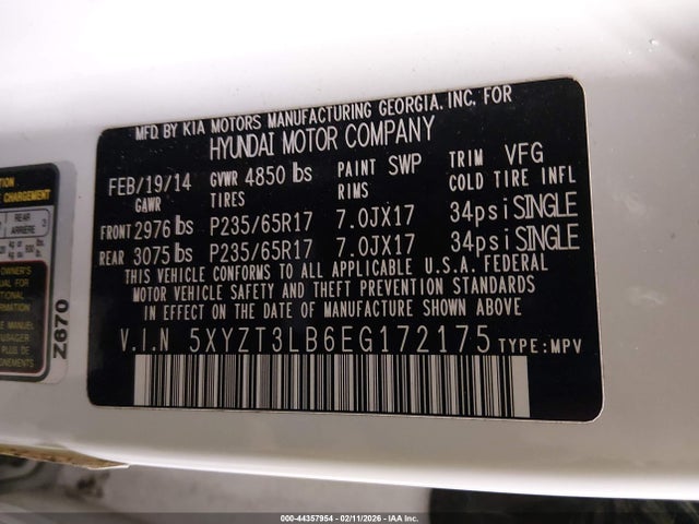 5XYZT3LB6EG172175 Hyundai Santa Fe Sport 2.4l