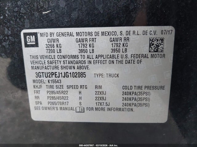 2018 Gmc Sierra 1500 Denali მანქანა იყიდება აუქციონზე, vin: 3GTU2PEJ1JG102085, აუქციონის ნომერი: 44357957