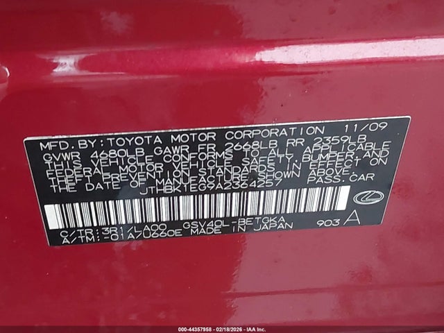 2010 LEXUS ES 350 JTHBK1EG9A2364257 Photo 8