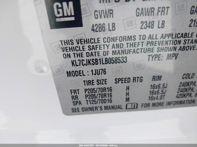 Chevrolet Trax Fwd Ls 2020 KL7CJKSB1LB058533 Image 9