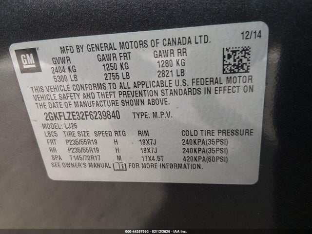 Продажа на аукционе авто 2015 Gmc Terrain Denali, vin: 2GKFLZE32F6239840, номер лота: 44357993