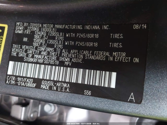 Toyota Highlander Le Plus V6 2015 5TDBKRFH8FS078519 Image 9