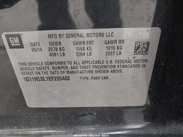 1G11H5SL1EF299402 Chevrolet Malibu 1lz
