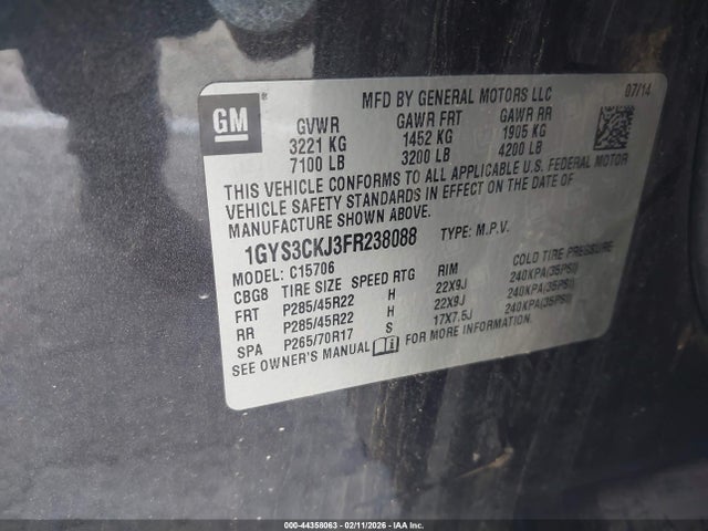 44358063 :رقم المزاد ، 1GYS3CKJ3FR238088 vin ، 2015 Cadillac Escalade Premium مزاد بيع
