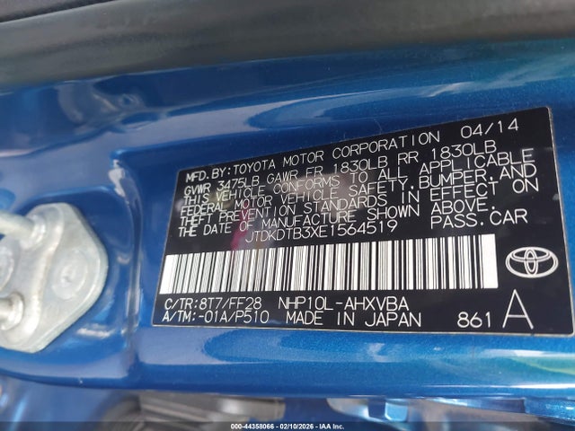 JTDKDTB3XE1564519 Toyota Prius C Two
