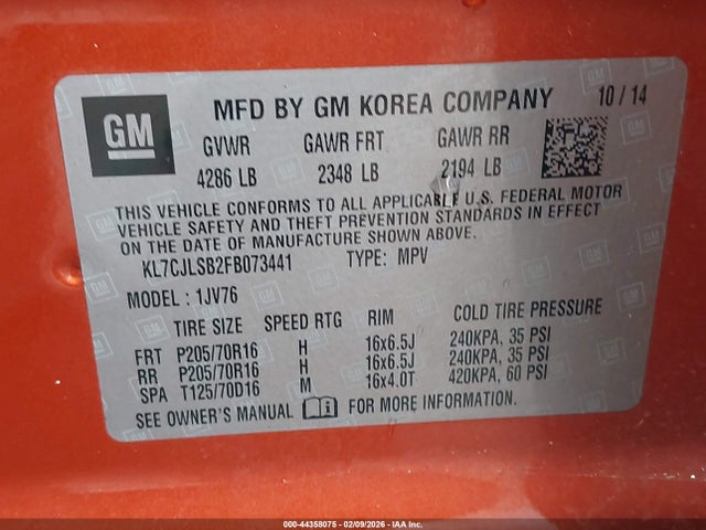 Chevrolet Trax Lt 2015 KL7CJLSB2FB073441 Image 9