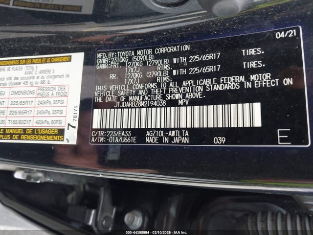 44358084 :رقم المزاد ، JTJDARBZ8M2194038 vin ، 2021 Lexus Nx 300 مزاد بيع