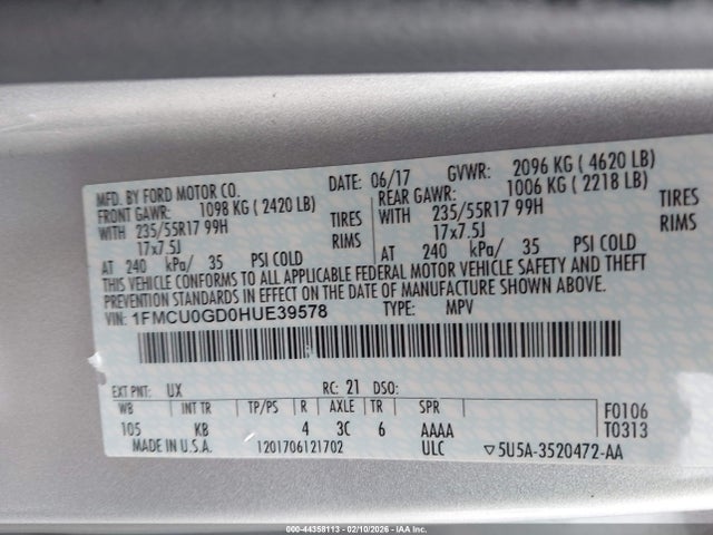 2017 FORD ESCAPE 1FMCU0GD0HUE39578 Photo 8