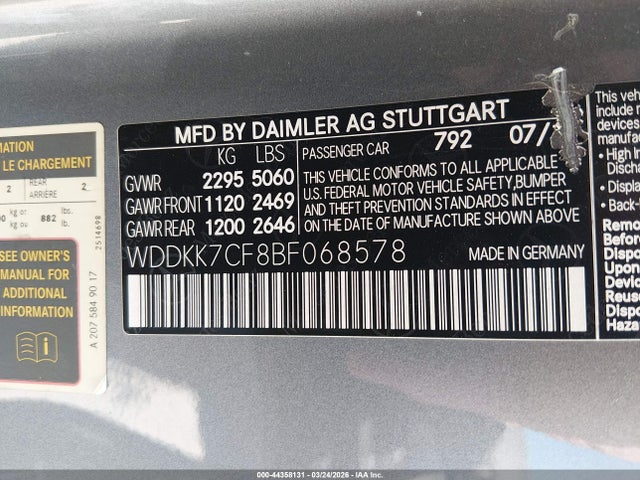 Продажа на аукционе авто 2011 Mercedes-benz E 550, vin: WDDKK7CF8BF068578, номер лота: 44358131