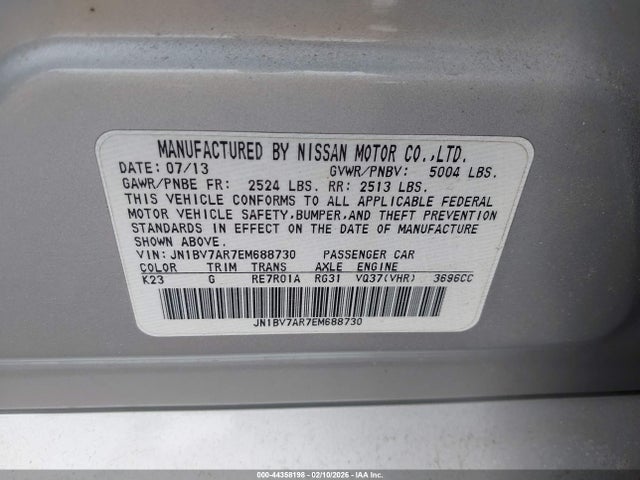 44358198 :رقم المزاد ، JN1BV7AR7EM688730 vin ، 2014 Infiniti Q50 Premium مزاد بيع
