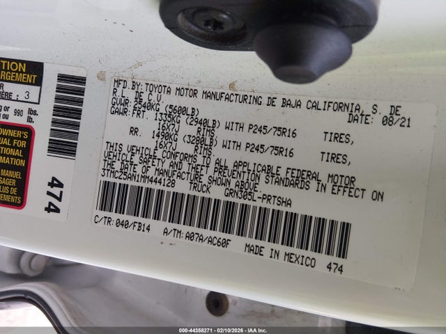 3TMCZ5AN1MM444128 Toyota Tacoma Sr V6