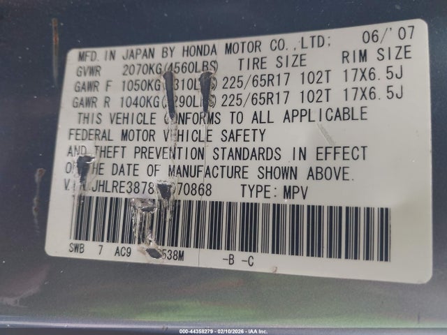 2007 HONDA CR-V JHLRE38787C070868 Photo 8