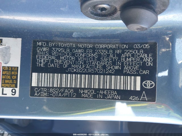 2005 TOYOTA PRIUS JTDKB22UX57021242 Photo 8