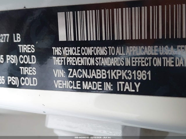 Aukcja sprzedaży 2019 Jeep Renegade Latitude Fwd, vin: ZACNJABB1KPK31961, numer aukcji: 44358318