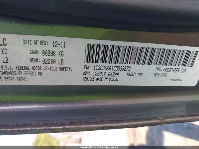 44358327 :رقم المزاد ، 1C3CDWDA1CD533273 vin ، 2012 Dodge Caliber Sxt مزاد بيع