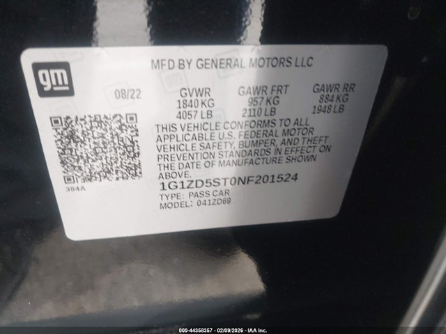 1G1ZD5ST0NF201524 Chevrolet Malibu Fwd Lt