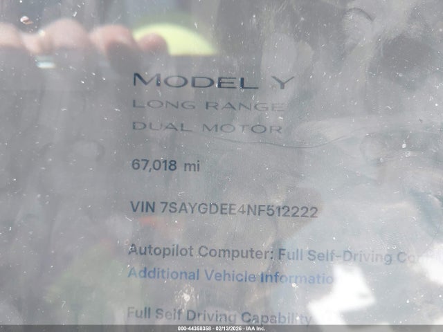 Aukcja sprzedaży 2022 Tesla Model Y Long Range Dual Motor All-wheel Drive, vin: 7SAYGDEE4NF512222, numer aukcji: 44358358