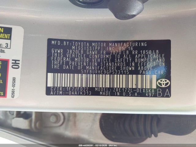 5YFBURHE9GP523115 Toyota Corolla S Plus