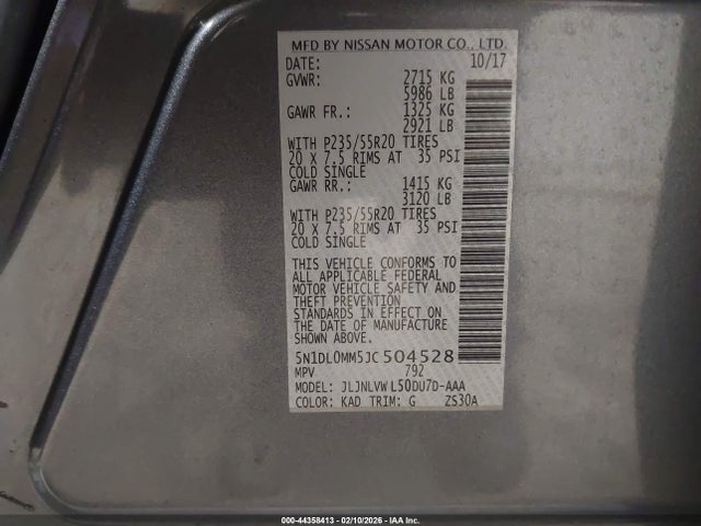 44358413 :رقم المزاد ، 5N1DL0MM5JC504528 vin ، 2018 Infiniti Qx60 مزاد بيع