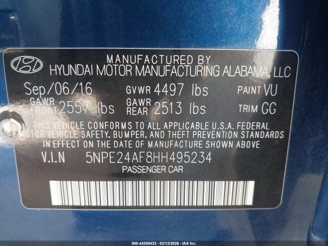 5NPE24AF8HH495234 Hyundai SONATA SE