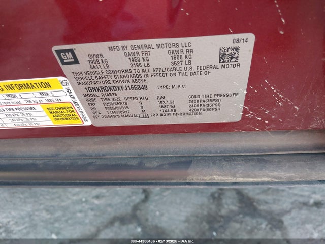 Chevrolet Traverse 1lt 2015 1GNKRGKDXFJ166348 Image 9