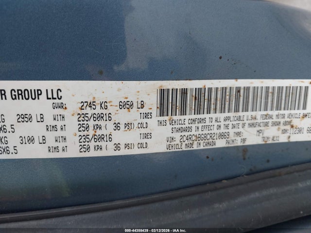Продажа на аукционе авто 2012 Chrysler Town & Country Touring, vin: 2C4RC1BG8CR210869, номер лота: 44358439