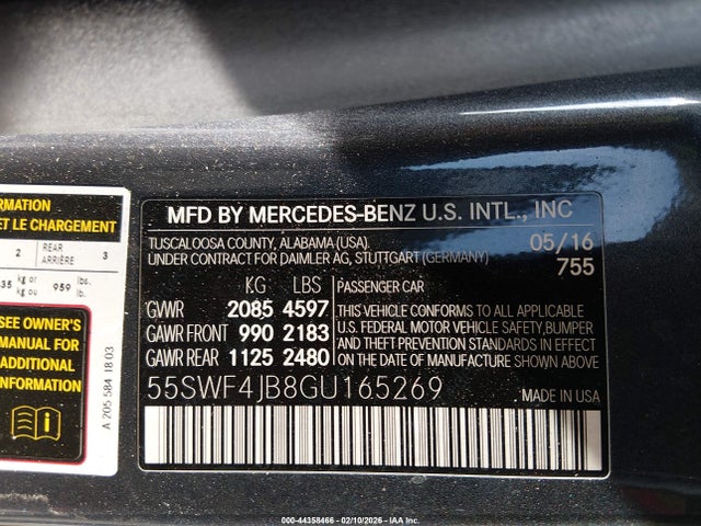 Aukcja sprzedaży 2016 Mercedes-benz C 300, vin: 55SWF4JB8GU165269, numer aukcji: 44358466